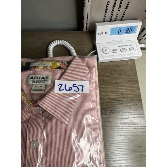 Ariat Womens XL Fitted Pink Stripe Kirby Stretch Button Down Shirt Flip Cuff - Picture 15 of 15